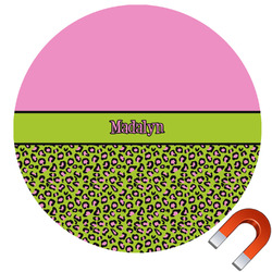 Pink & Lime Green Leopard Round Car Magnet - 6" (Personalized)