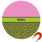 Pink & Lime Green Leopard Round Car Magnet