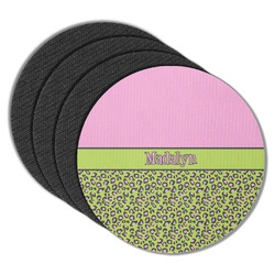 Pink & Lime Green Leopard Round Rubber Backed Coasters - Set of 4 (Personalized)