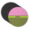 Pink & Lime Green Leopard Round Rubber Backed Coasters - Set of 4 (Personalized)