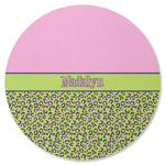 Pink & Lime Green Leopard Round Rubber Backed Coaster (Personalized)