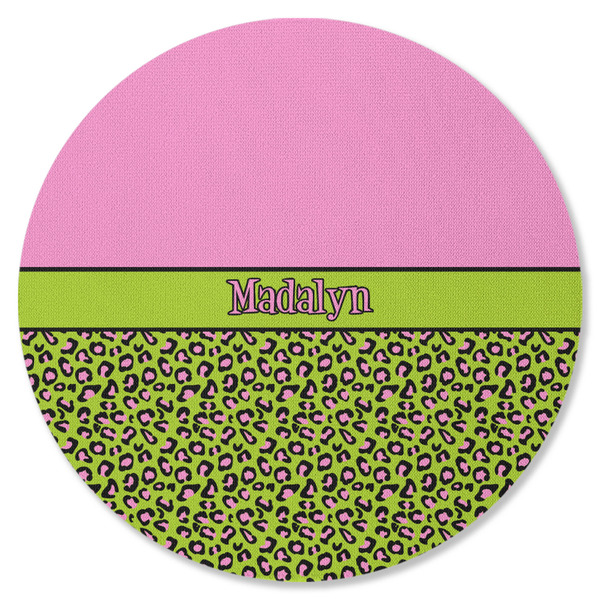 Pink & Lime Green Leopard Round Coaster Rubber Back - Single