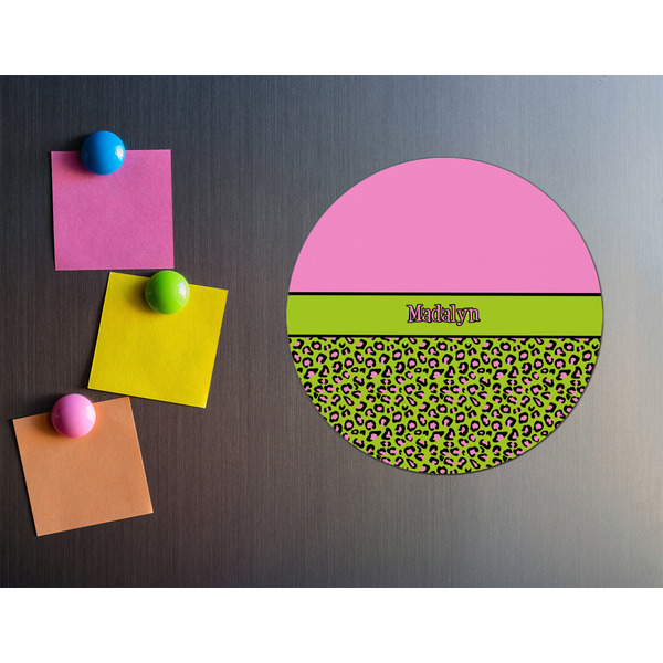 Pink & Lime Green Leopard Round Fridge Magnet - LIFESTYLE