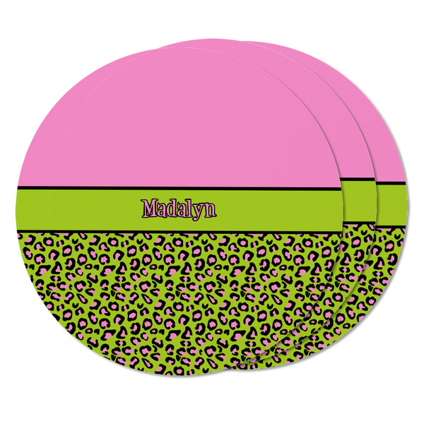 Pink & Lime Green Leopard Round Fridge Magnet - THREE