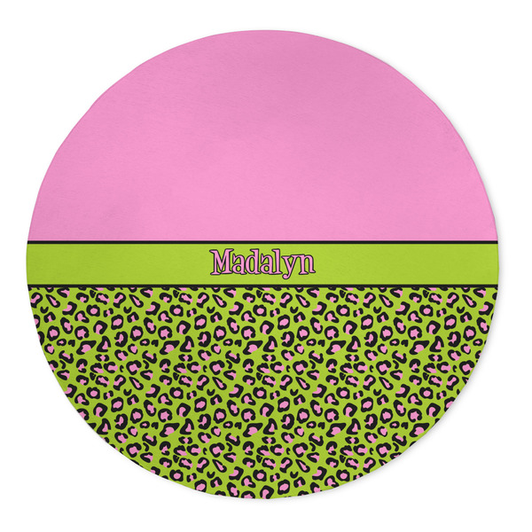 Custom Pink & Lime Green Leopard 5' Round Indoor Area Rug (Personalized)