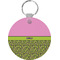 Pink & Lime Green Leopard Round Plastic Keychain (Personalized)