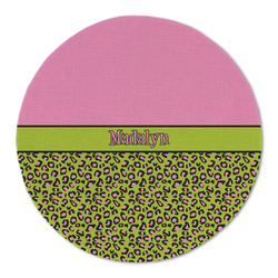 Pink & Lime Green Leopard Round Linen Placemat (Personalized)
