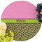 Pink & Lime Green Leopard Round Linen Placemats - Front (w flowers)