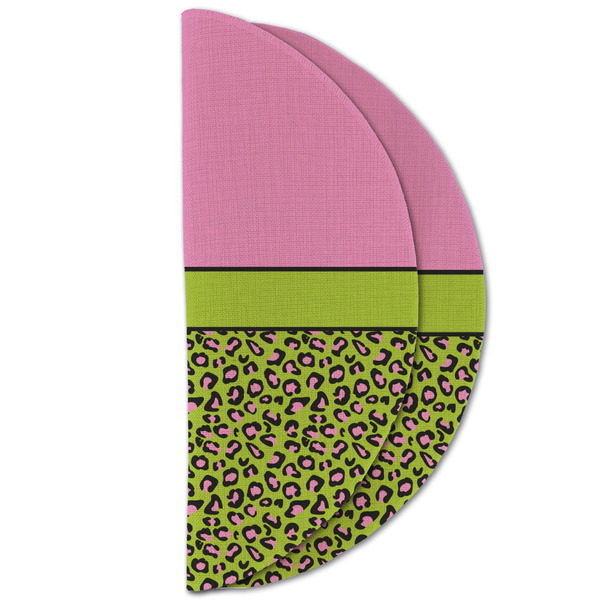 Pink & Lime Green Leopard Round Linen Placemats - HALF FOLDED (double sided)