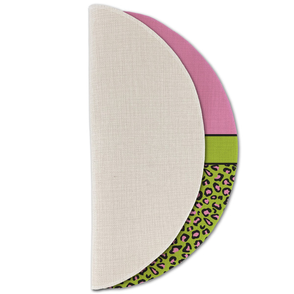 Pink & Lime Green Leopard Round Linen Placemats - HALF FOLDED (single sided)