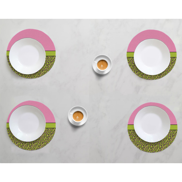 Pink & Lime Green Leopard Round Linen Placemats - LIFESTYLE (set of 4)