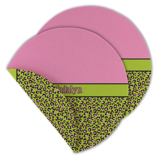 Pink & Lime Green Leopard Round Linen Placemats - MAIN (Double-Sided)