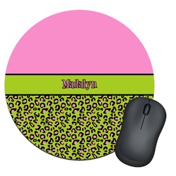 Pink & Lime Green Leopard Round Mouse Pad (Personalized)