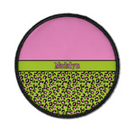 Pink & Lime Green Leopard Iron On Round Patch w/ Name or Text