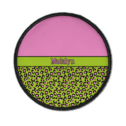 Pink & Lime Green Leopard Iron On Round Patch w/ Name or Text