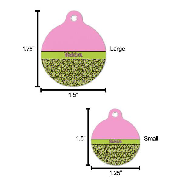 Pink & Lime Green Leopard Round Pet ID Tag - Large - Comparison Scale