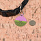 Pink & Lime Green Leopard Round Pet ID Tag - Small - In Context