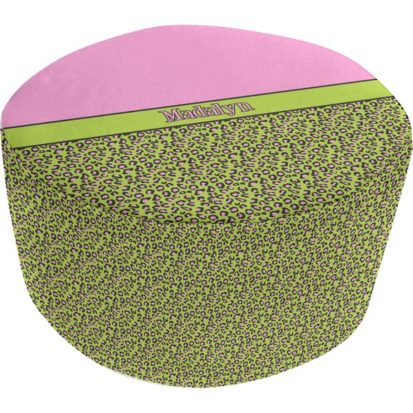Custom Pink & Lime Green Leopard Round Pouf Ottoman (Personalized)