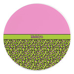Pink & Lime Green Leopard Round Stone Trivet (Personalized)