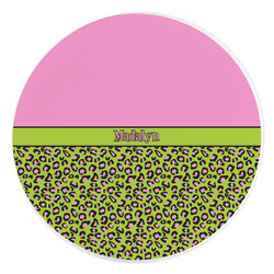 Pink & Lime Green Leopard Round Stone Trivet (Personalized)