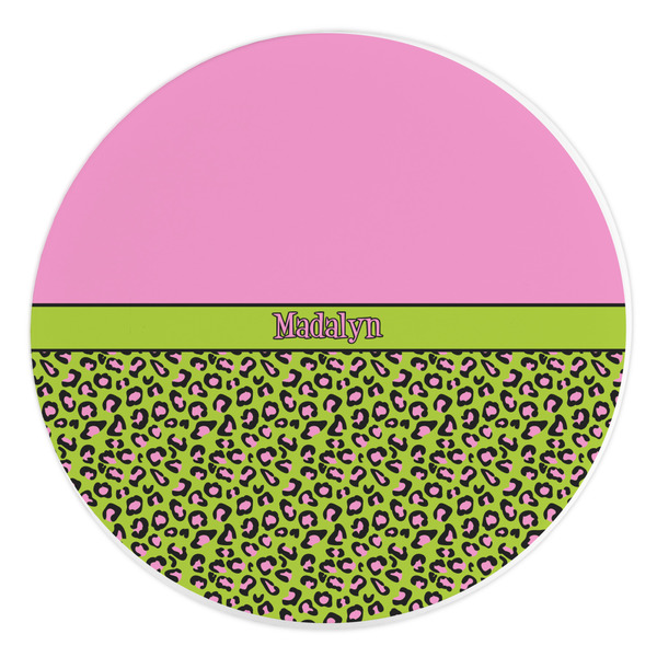 Custom Pink & Lime Green Leopard Round Stone Trivet (Personalized)