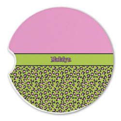 Pink & Lime Green Leopard Sandstone Car Coaster - Single (Personalized)