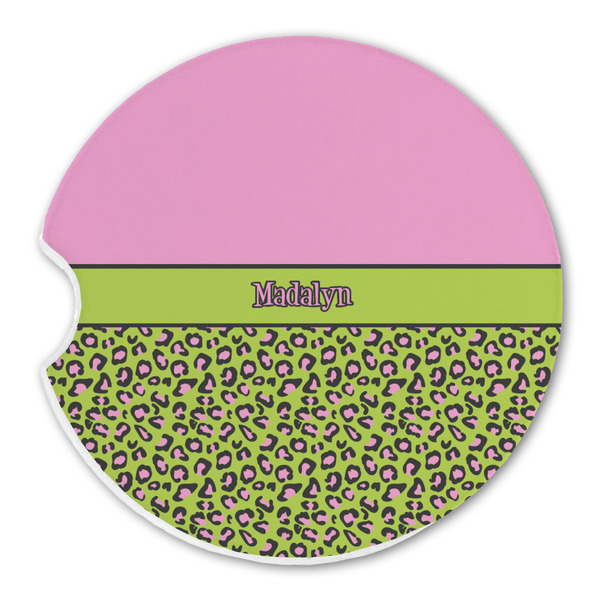 Custom Pink & Lime Green Leopard Sandstone Car Coaster - Single (Personalized)