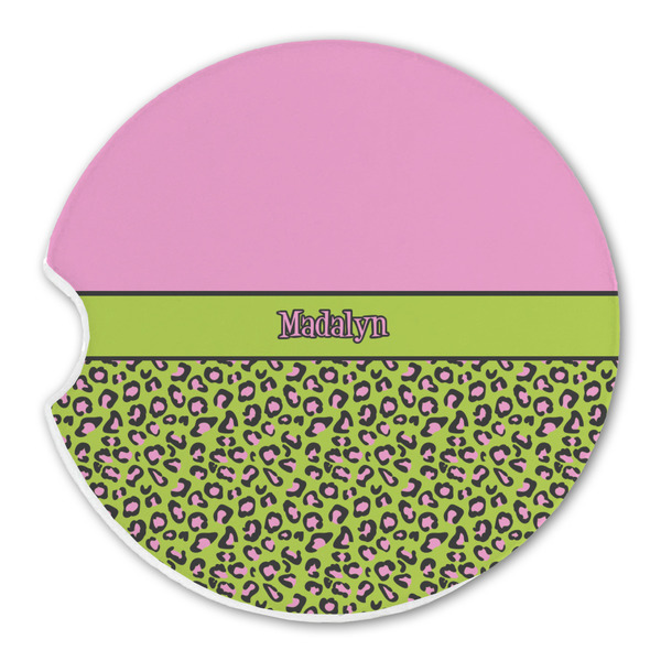Pink & Lime Green Leopard Sandstone Car Coaster - Single