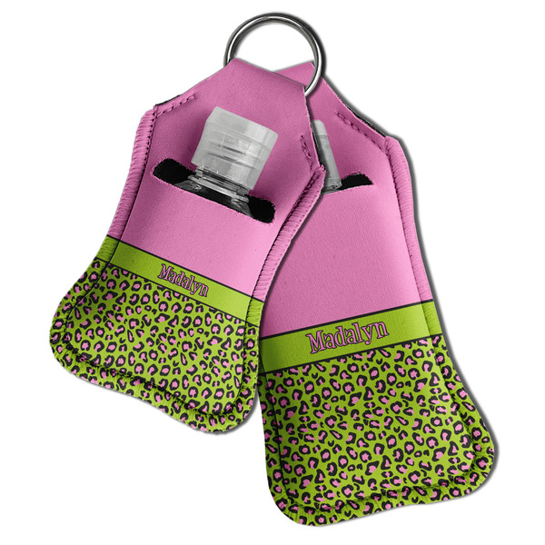 Pink & Lime Green Leopard Sanitizer Holder Keychain - Both in Case (PARENT)