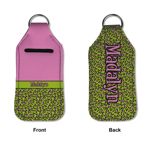 Pink & Lime Green Leopard Sanitizer Holder Keychain - Large APPROVAL (Flat)