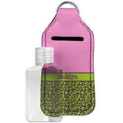 Pink & Lime Green Leopard Hand Sanitizer & Keychain Holder - Large (Personalized)