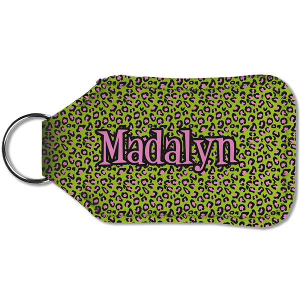 Pink & Lime Green Leopard Sanitizer Holder Keychain - Small (Back)