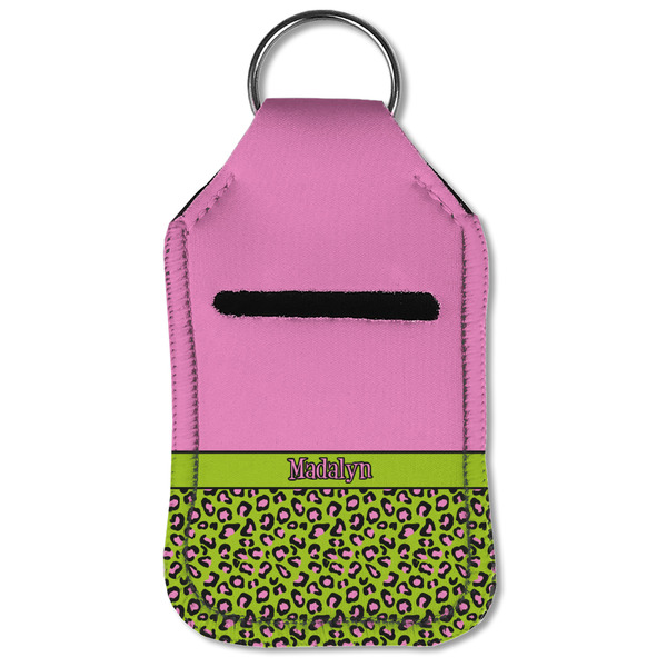 Pink & Lime Green Leopard Sanitizer Holder Keychain - Small (Front Flat)