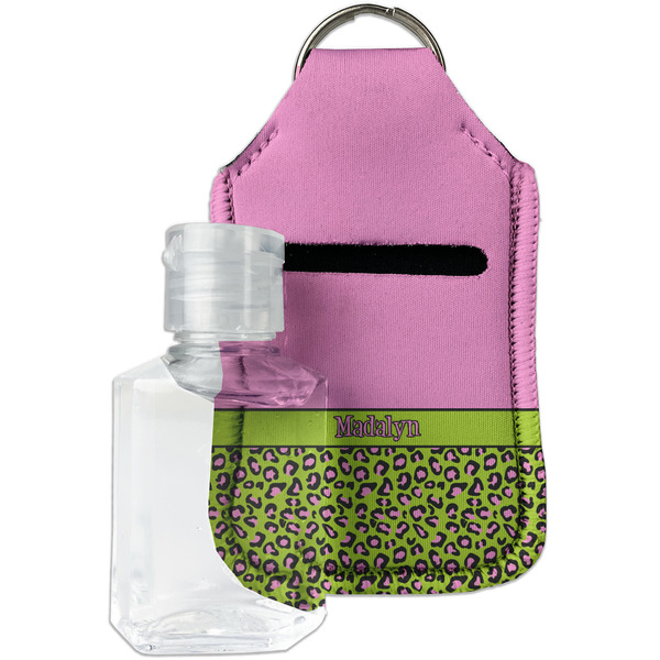 Custom Pink & Lime Green Leopard Hand Sanitizer & Keychain Holder - Small (Personalized)