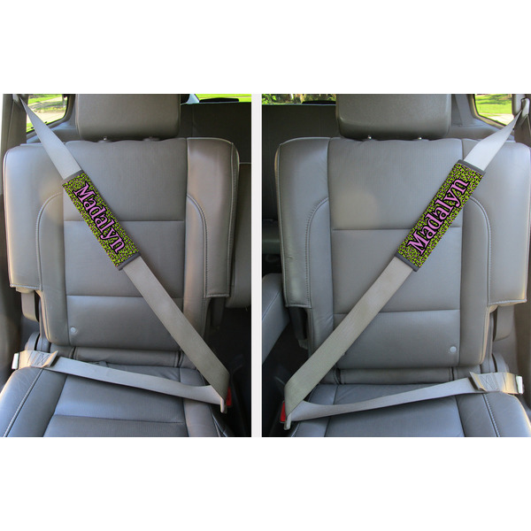 Pink & Lime Green Leopard Seat Belt Covers (Set of 2 - In the Car)