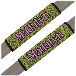 Pink & Lime Green Leopard Seat Belt Covers (Set of 2) (Personalized)