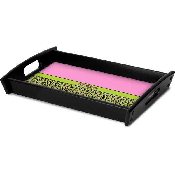 Pink & Lime Green Leopard Serving Tray Black - Corner