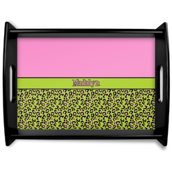 Pink & Lime Green Leopard Black Wooden Tray - Large (Personalized)