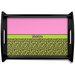 Pink & Lime Green Leopard Wooden Tray (Personalized)
