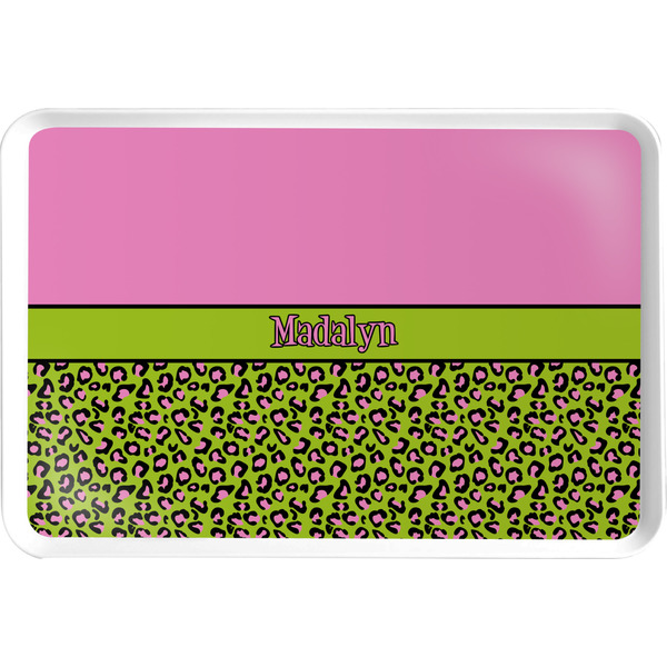 Custom Pink & Lime Green Leopard Serving Tray w/ Name or Text