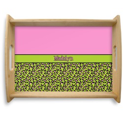 Pink & Lime Green Leopard Natural Wooden Tray - Large (Personalized)