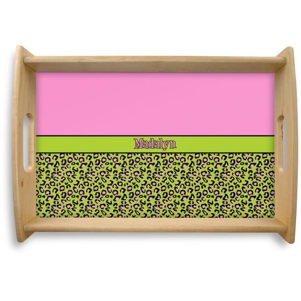 Custom Pink & Lime Green Leopard Natural Wooden Tray - Small (Personalized)