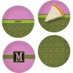 Pink & Lime Green Leopard Set of 4 Glass Appetizer / Dessert Plate 8" (Personalized)