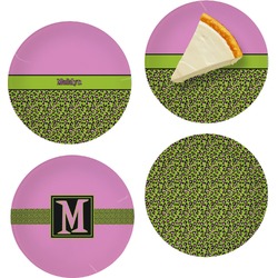 Pink & Lime Green Leopard Set of 4 Glass Appetizer / Dessert Plate 8" (Personalized)