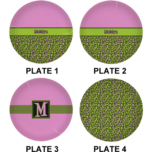 Pink & Lime Green Leopard Set of Lunch / Dinner Plates (Approval)