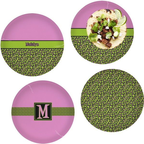 Pink & Lime Green Leopard Set of Lunch / Dinner Plates