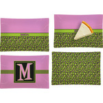 Pink & Lime Green Leopard Set of 4 Glass Rectangular Appetizer / Dessert Plate w/ Name or Text
