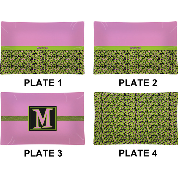 Pink & Lime Green Leopard Set of Rectangular Dinner Plates (Approval)