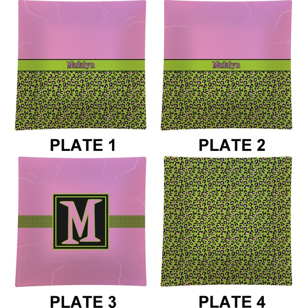 Pink & Lime Green Leopard Set of Square Dinner Plates (Approval)