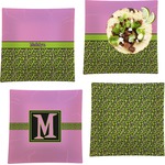 Pink & Lime Green Leopard Set of 4 Glass Square Lunch / Dinner Plate 9.5" (Personalized)